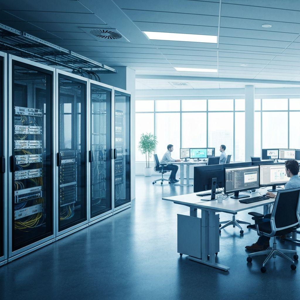 Salle serveurs et poste de travail d'un environnement informatique géré